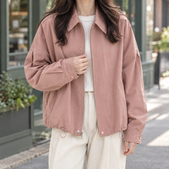 Jacket Polyester Relaxed with Point Collar and Drawstring Hem