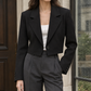 Blazer Polyester Cropped Loose Fit with Notched Lapels, Single Button