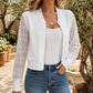 Crochet Jacket Polyester with Floral Crochet Sleeves and Metal Zip