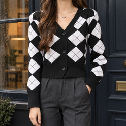 Argyle Cotton-Blend Cardigan