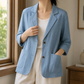 Blazer Polyester Relaxed Hip-Length with Two-Button Front