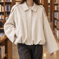 Bomber Jacket Faux Suede Oversized Cropped with Pointed Shirt Collar