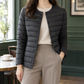 Quilted Jacket Lightweight Down Fill Slim with Collarless Neckline