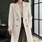 Coat Wool Blend Double-Breasted Long Straight with Wide Lapels