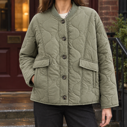 Quilted Jacket Polyester Wavy Quilting with Ribbed Bomber Collar