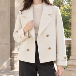 Jacket Wool Double-Breasted Cropped Relaxed with Buttoned Cuff Straps