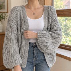 Chunky Cardigan with Balloon Sleeves