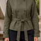 Trench Jacket Polyester Cropped Double-Breasted with Self-Tie Belt