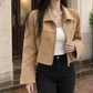 Cropped Jacket Faux Leather with Wide Pointed Collar and Flared Cuffs