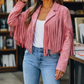 Fringe Jacket Polyester Cropped Open Front with Notched Lapel