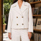 Blazer Polyester Cropped Boxy Double-Breasted with Notched Lapels
