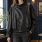 Moto Jacket Faux Leather Cropped with Pebbled Finish and Stand Collar
