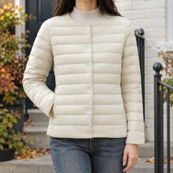 Quilted Jacket Polyester Lightweight with Round Neckline and Snaps
