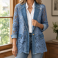 Denim Jacket Lace Panel with Notched Lapels and Scalloped Edging