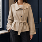 Trench Jacket Polyester Short with Storm Flap Collar and Tie Belt