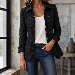 Embroidered Jacket Polyester Floral Appliqué with Ruffled Edges