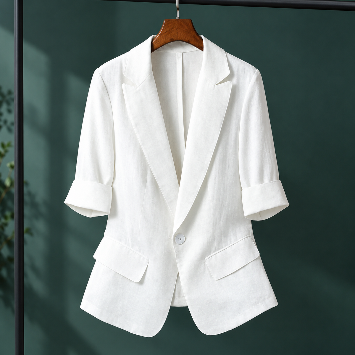 Blazer Polyester Tailored with Notched Lapels and Turned-Back Cuffs