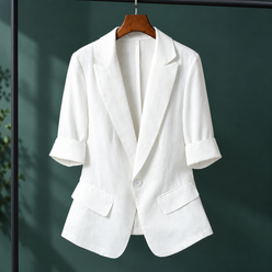 Blazer Polyester Tailored with Notched Lapels and Turned-Back Cuffs