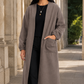 Coat Polyester Waterfall Longline with Collarless Open Front