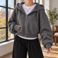 Cropped Fleece-Lined Zip Hoodie