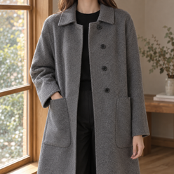 Coat Wool Longline Loose Straight with Oversized Patch Pockets