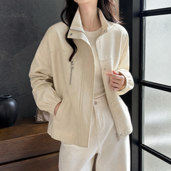 Stand Collar Jacket Polyester Cropped Lined with Zip and Snap Front