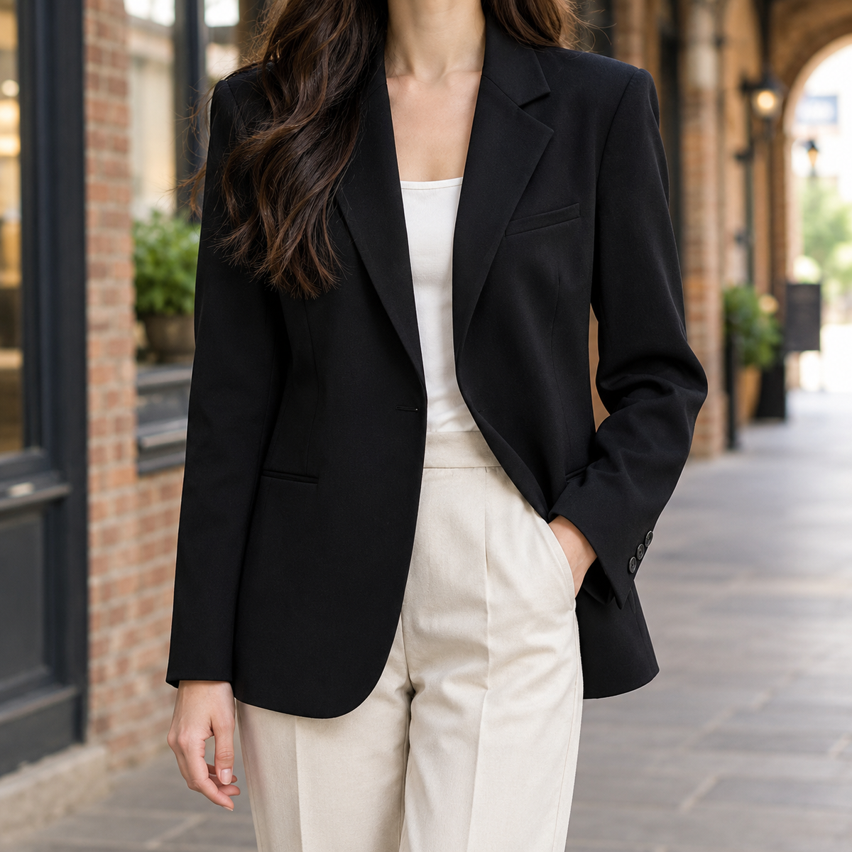 Blazer Polyester Regular Tailored with Notched Lapel and Button Cuffs