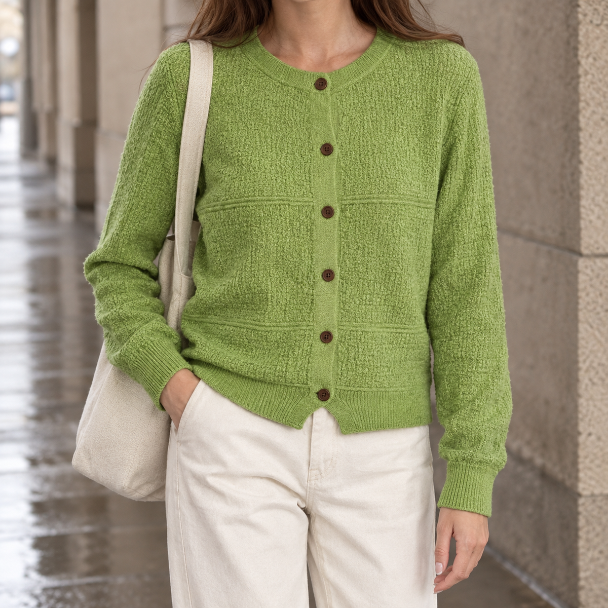 Textured Button Cardigan, Regular Fit
