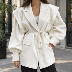 Jacket Polyester Belted with Layered Shoulders and Wide Lapels