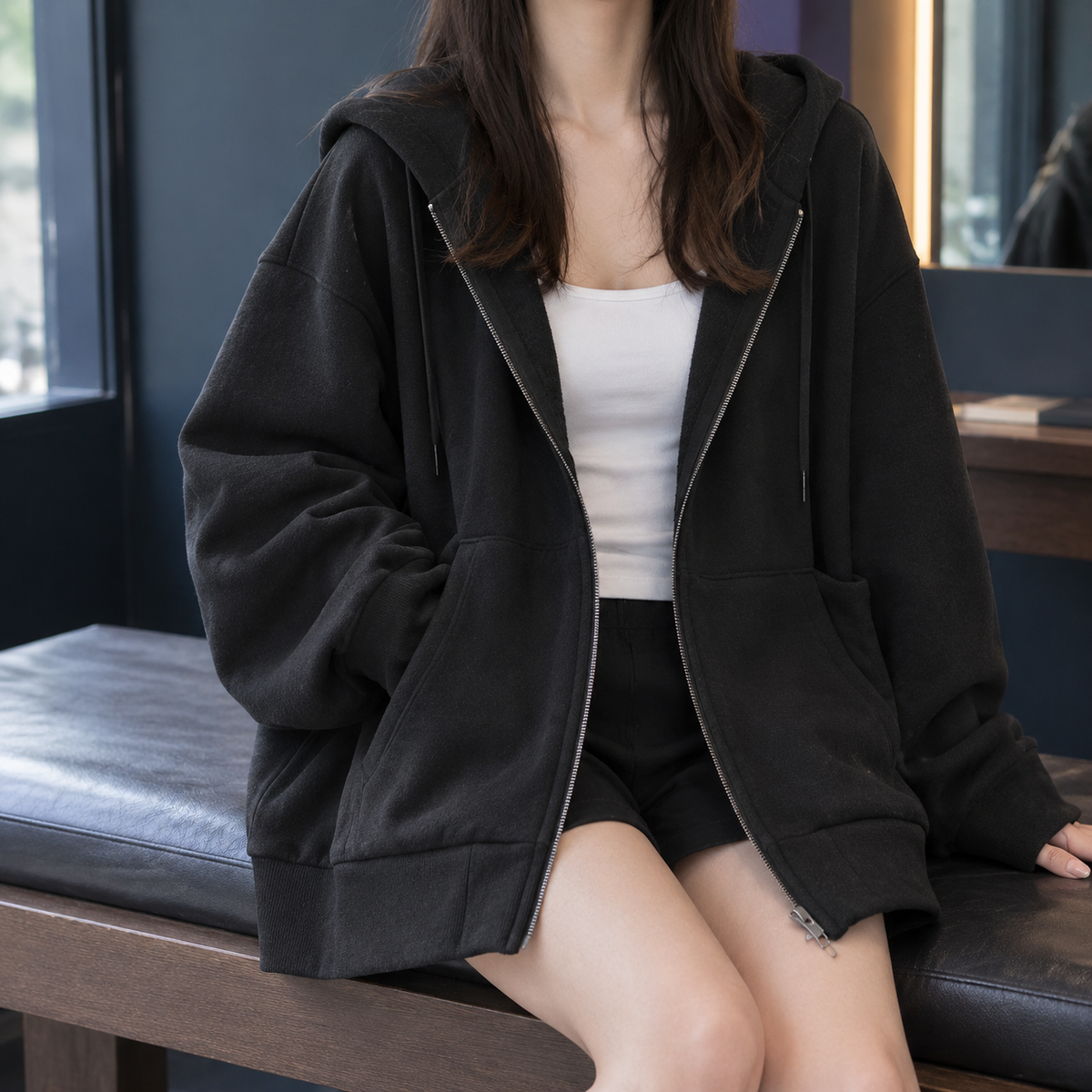 Oversized Fleece Cocoon Zip Hoodie