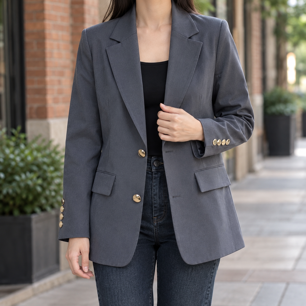 Blazer Polyester Regular Fit with Gold-Tone Buttons and Lined Interior