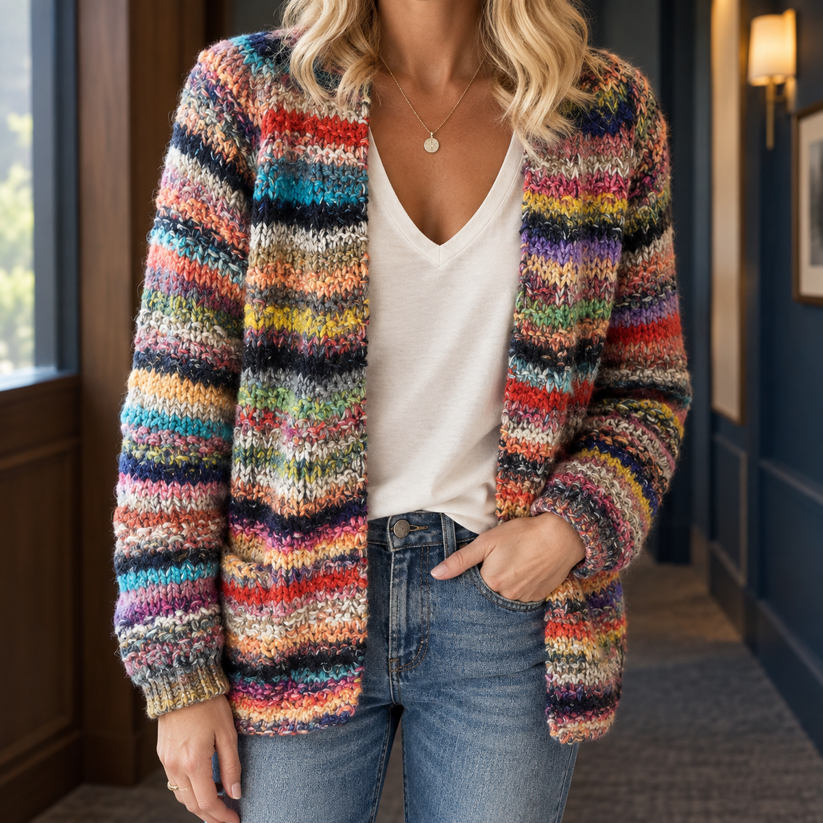 Chunky Textured Open-Front Cardigan