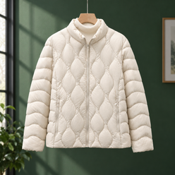 Quilted Jacket Duck Down Filled with Wave Quilting and Full Zip