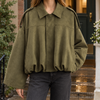 Bomber Jacket Faux Suede Oversized with Batwing Sleeves and Zip