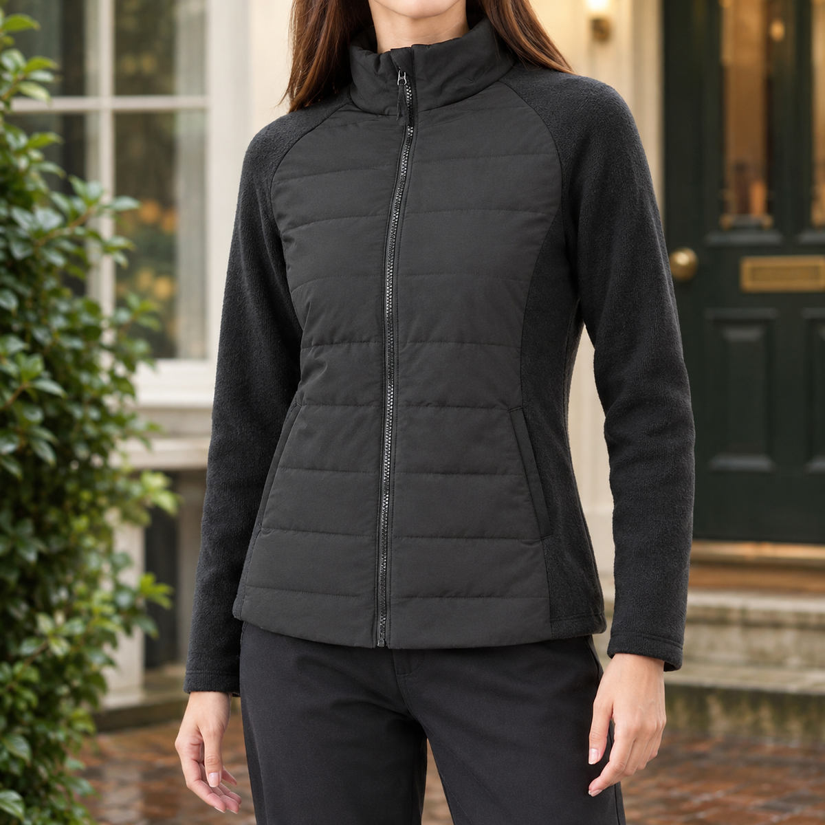 Quilted Jacket Polyester with Light Down-Filled Front and Stand Collar