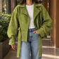 Moto Jacket Polyester Cropped with Offset Snaps and Self-Tie Belt