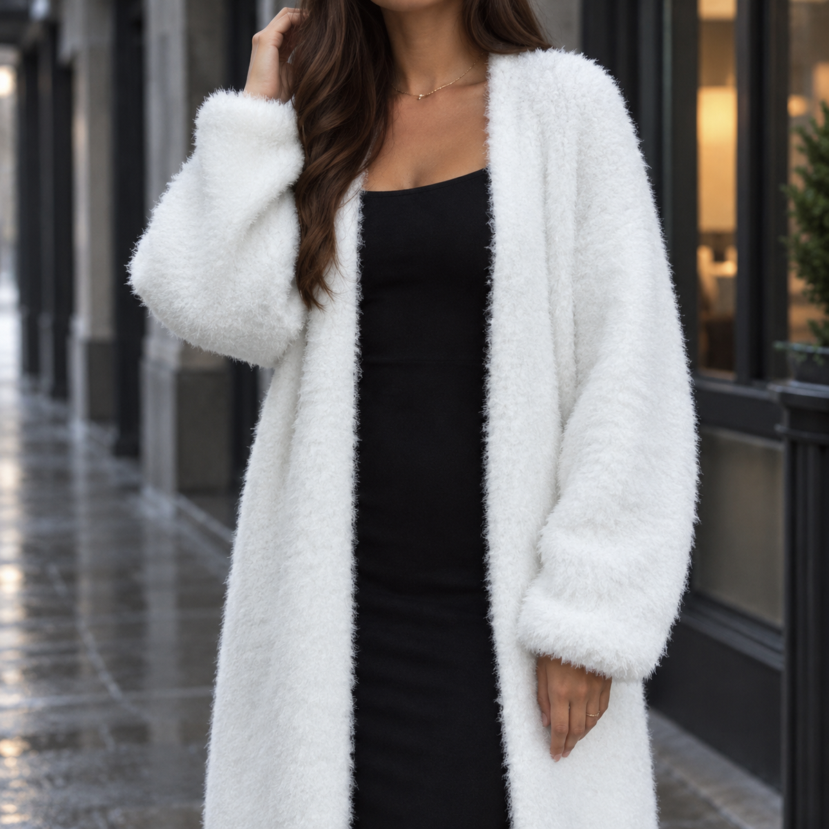 Fuzzy Knit Open-Front Cardigan