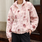 Zip Jacket Polyester Plush Textured Loose with High Stand Collar