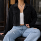Jacket Polyester Cropped Blouson with Textured Finish and Flap Pockets