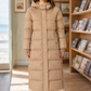 Puffer Coat Polyester Longline with Padded Hood and Side Pockets
