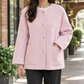 Jacket Wool Relaxed Short with Round Neckline and Covered Buttons