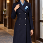 Coat Polyester Double-Breasted Longline with Contrast Neck Scarf