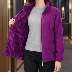 Fleece Jacket with Stand Collar, Full Zip and Zip Pockets