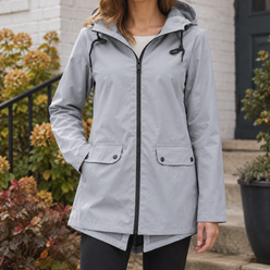Hooded Jacket Polyester Straight with Full Zip and Fishtail Hem