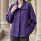 Jacket Wool Textured Boxy Hip-Length with Fringed Knitted Collar