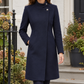 Coat Wool Blend Tailored with Stand Collar and Silky Scarf