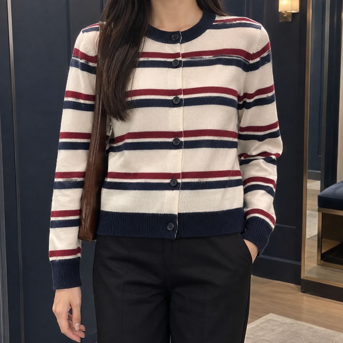 Striped Waist-Length Cardigan