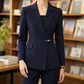 Blazer Polyester Wrap-Front Fitted with Notched Lapel and Slim Waist
