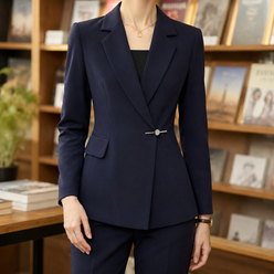 Blazer Polyester Wrap-Front Fitted with Notched Lapel and Slim Waist