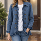 Denim Jacket Washed with Ruffled Front and Double-Breasted Buttons